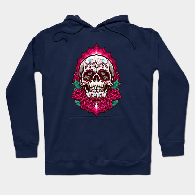 Cool Day of the Dead Sugar Skull with Roses Hoodie by SLAG_Creative